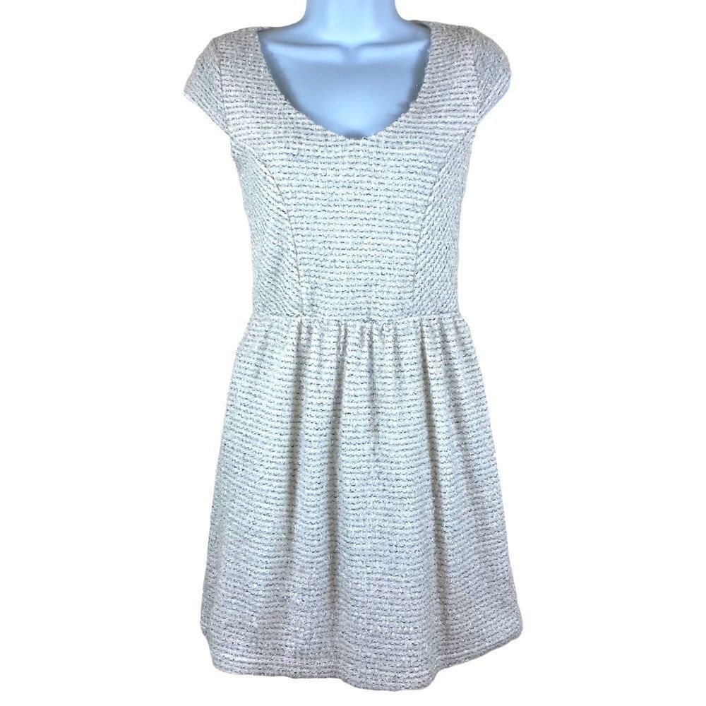 Socialite White Metallic Tweed Short Sleeve Dress Bridal Shower